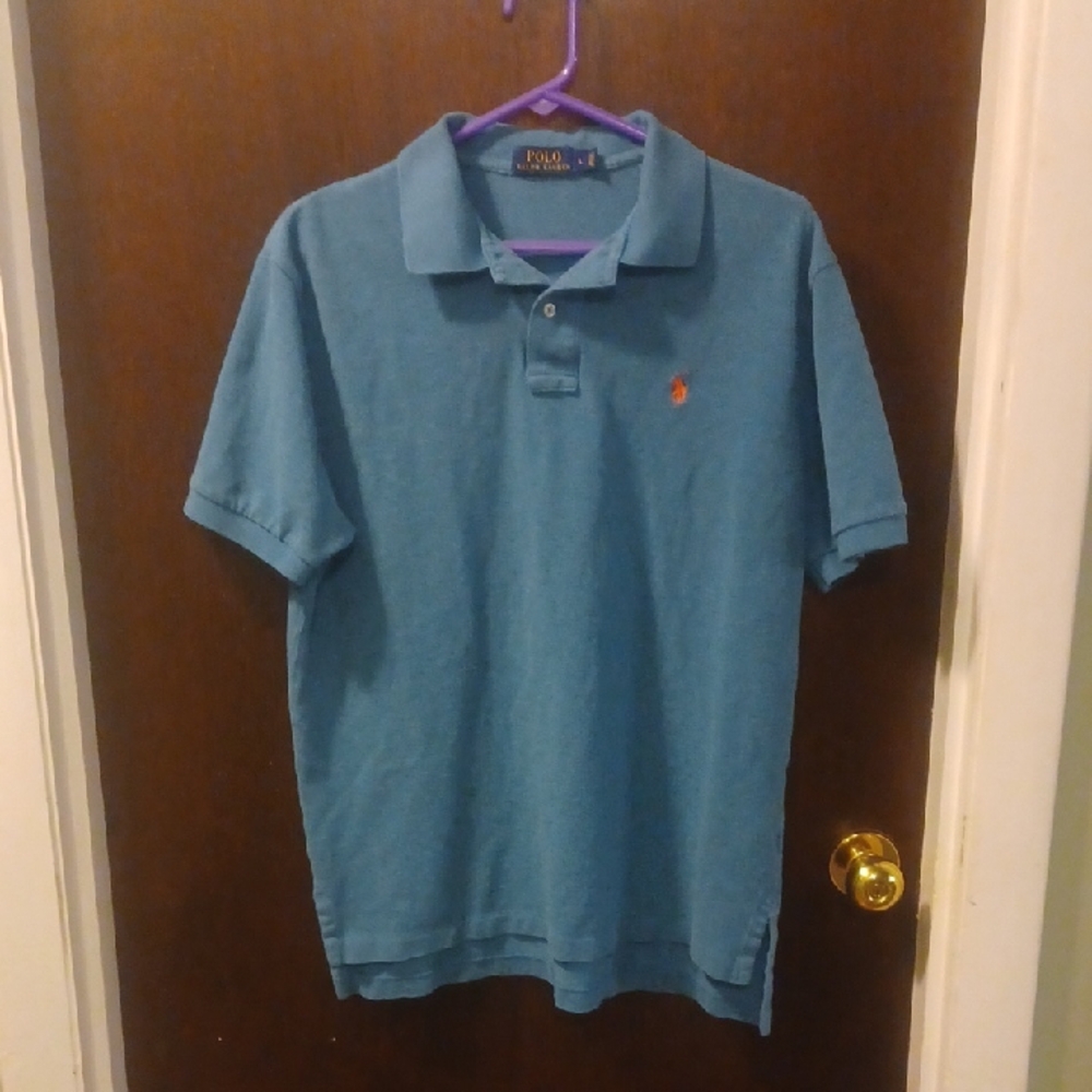 Ralph Lauren Polo Short-Sleeve Polo in Teal Blue with Orange Pony. Size Large